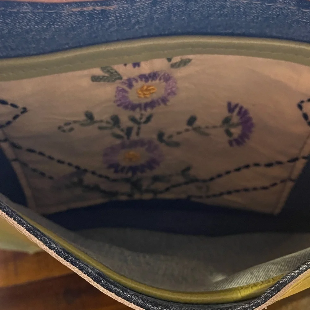 Floral Shoulder Bag with Green and Tan Accents